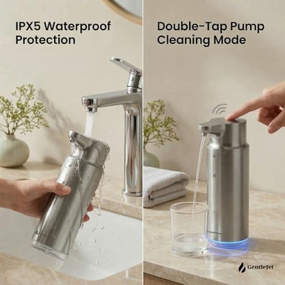 GentleJet CrystalJet Automatic Liquid Soap Dispenser Touchless Sensor, Stainless Steel, USB-C Rechargeable, Waterproof Kitchen & Bathroom Countertop Soap Dispenser, 300 ml - color: Silver