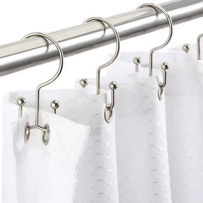 CHICTIE Nickel Shower Curtain Hooks, Double Shower Curtain Rings, Stainless Steel Shower Curtain Hooks Rings RustProof, Anti-Drop Shower Hooks Hangers for Shower Curtain Rods Bathroom (12 Pack) - color: Nickel