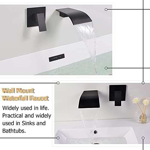 Matte Black Waterfall Faucet Wall Mount,Brass Bathroom Waterfall Tub Faucet,Wall Mounted Bathtub Filler Tap,KHBPB01U - color: Matte Black, size: 1 Handle Style A