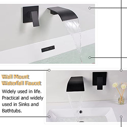 Matte Black Waterfall Faucet Wall Mount,Brass Bathroom Waterfall Tub Faucet,Wall Mounted Bathtub Filler Tap,KHBPB01U - color: Matte Black, size: 1 Handle Style A