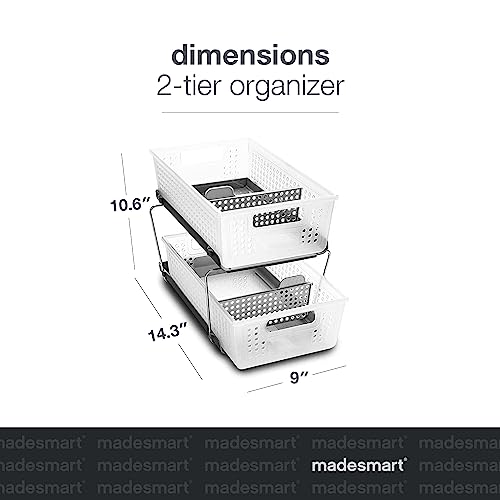 madesmart Premium 2 Tier Organizer, Under Cabinet Storage with Pull Out Sliding Drawers, for Cleaning Supplies, Undersink, Sponges, Bottles & Bath, Adjustable Dividers & Pull Out Baskets, Frost