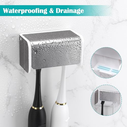 2 PCS Toothbrush Holders Wall Mounted with Cover (2, Brushed Silver) | Wall mounted, Detachable, Easy to clean, Breathable, 2 Slots Self Adhesive Toothbrush Organizer for Bathroom - color: Brushed Silver