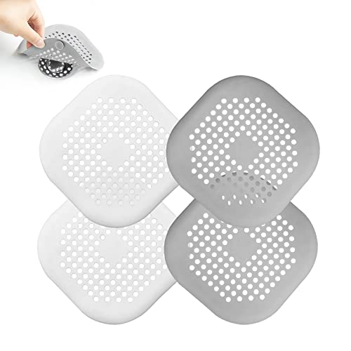 4 Pieces Drain Covers Hair Stopper for Shower Drain Bathtub Stopper Home Drain Protectors with Sucker Water Trap Sink Cover for Bathroom Bathtub and Kitchen (2 Gray+2 White) - color: 4 Pcs White,grey