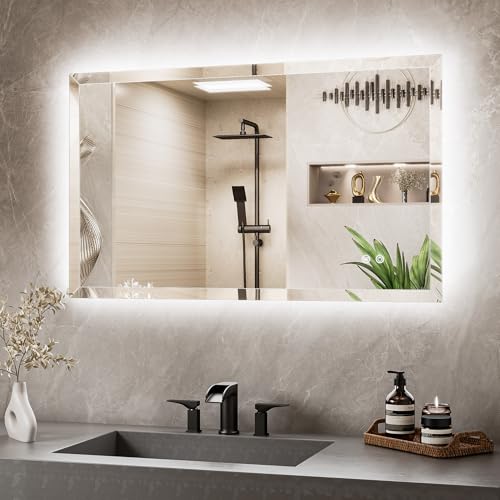 Backlit Bathroom Mirror 40 x 24, Frameless LED Mirror for Bathroom, Tempered Glass, 3 Colors Lights, Defogging, Adjustable Brightness, Memory Function, Light Up Bathroom Mirrors for Over Sink - size: 24"L x 40"W