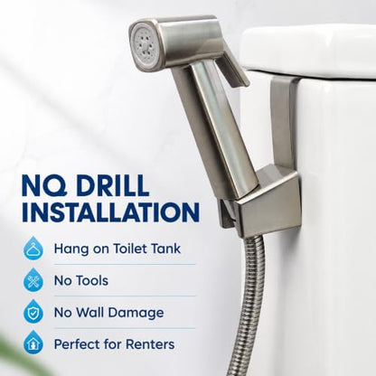 Handheld Bidet Sprayer for Toilet, Lockable Push Button, High Pressure Bathroom Sprayer, Cloth Diaper & Personal Hygiene Sprayer, Tank Mount No-Drill Install, Stainless Hose Set, Niken Color - color: Niken