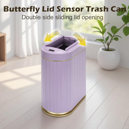 SYNCVIBE Bathroom Sensor Trash Can, 2 Gallon, Butterfly Lid, Purple | Automatic Garbage Can, IPX5 Waterproof Trash Bin, Under-Counter Wastebasket for Bedroom and Living Room - color: Purple
