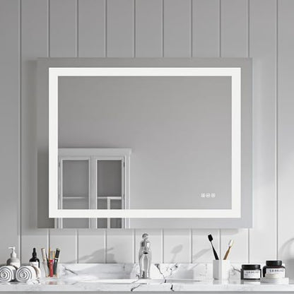 Front Lit LED Bathroom Mirror 40x32, Wall Mounted Lighted Vanity with Dimmable Anti-Fog Smart Memory, Shatter-Proof Glass, Horizontal or Vertical - size: 40"L x 32"W