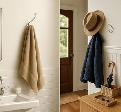 ANGSTROM 5-Pack Double Coat and Hat Hook, Wall Mounted with Screws (Brushed Nickel) - color: Brushed Nickel
