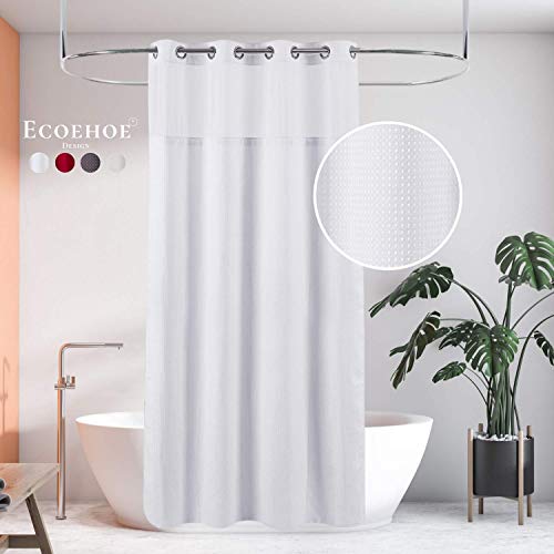 Hotel Grade Waffle Weave Fabric Hook Free Shower Curtain with Magnets Snap-in Liner - Heavy Duty Bath Curtain with See Through Top Machine Washable 71" W * 79“ L White - color: White, size: 71"W x 79"L (Pack of 1)