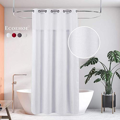 Hotel Grade Waffle Weave Fabric Hook Free Shower Curtain with Magnets Snap-in Liner - Heavy Duty Bath Curtain with See Through Top Machine Washable 71" W * 79“ L White - color: White, size: 71"W x 79"L (Pack of 1)
