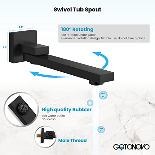 gotonovo Tub Shower Faucet Set with Valve Kit 8’’ Head,Matte Black | Shower System with Tub Spout,SUS304 Rain Head with Handheld Sprayer,Swivel Spout,All Metal,Rough-In Valve Trim Kit,Wall Mount - color: Black, size: 8’’ Head