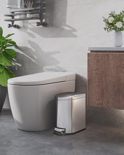 GarveeHome 1.6 Gal Step-On Trash Can, Stainless Steel Small Bathroom Garbage Bin with Soft Close Lid, Slim Space-Saving Design, Removable Inner Bucket for Bathroom, Bedroom, Office, Silver - color: Silver, size: 1.6 Gallon