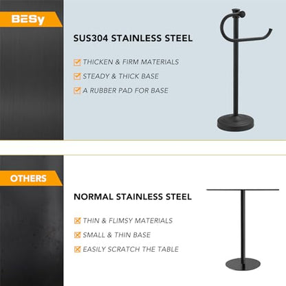 17 Inch Matte Black Stand Towel Bar Hanger Hand Towel Bar Bathroom Vanity Countertop Towel Holder Free Standing Stainless Steel Towel Ring Hardware Accessories Towel Rack - color: Matte Black