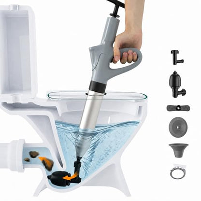 Toilet Plunger, High Pressure Air Toilet Unclogger, Heavy Duty for Bathroom | Splash-Free Toilet Clog Remover, with Real-Time Pressure Gauge, Powerful Air for Bathroom, Toilets, Sinks and Plumbing Clogs