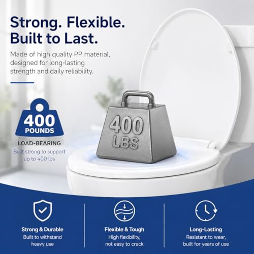 Elongated Toilet Seat, Slow Close, White Plastic, Never Loosen, 18.5” | Easy Installation, Easy Cleaning, Non-Slip Bumpers, Quiet Operation, Fits Most Elongated Toilets - size: Elongated(Oval)