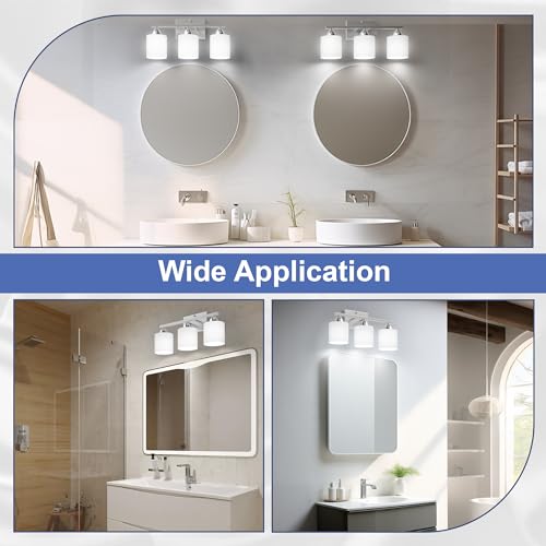 Bathroom Lighting Fixtures Over Mirror Brushed Nickel, Anti-Rust 3-Light Bathroom Vanity Lights, Modern 18Inches Wall Sconces E26 Base, Milky White Glass Shades, Bulbs Not Included - color: Brushed Nickel-3Light