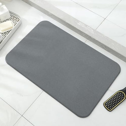 Stone Bath Mat Quick Dry, Diatomaceous Earth Bath Mat Non Slip Absorbent Floor Mat, Diatomite Stone Drying Mat for Bathroom Comes with Non-slip Pad and Sandpaper (Dark Gray, 24" x 15.5" x 0.4") - color: Dark Gray
