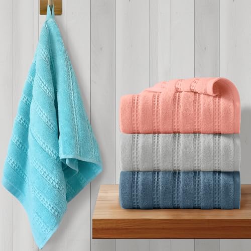 VOOVA & MOVAS Hand Towels 4PC,13"x30", 100% Cotton,Multicolor | Waffle Weave Fabric, Soft Lightweight & Absorbing, Quick Dry & Non-fading, Unshrinkable - color: Navy + Pink + Mint + Gray