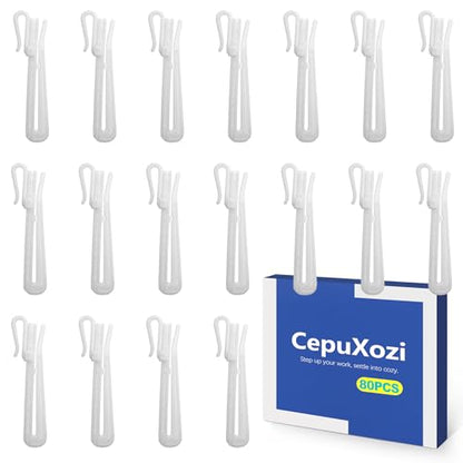 80 Pcs Adjustable Pinch Pleat Curtain Hooks, Heavy Duty Plastic Drapery Hooks for Pleated Drapes. DIY Pinch Pleated Hooks for Curtains, Window, Door & Shower (White)
