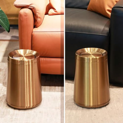 10 L/2.6Gallen,Swing Lid Gold Brass Trash Can,Brushed Nickel Garbage Can Bathroom with Flipping Lid,for Bathroom, Living Room,Bedroom,Hotel (Rose Gold) - color: rose gold