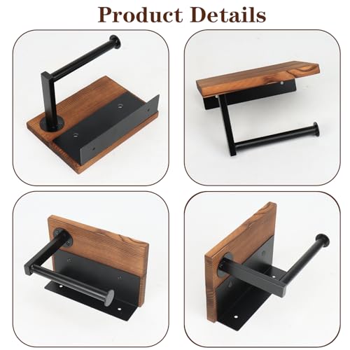 Toilet Paper Holder with Shelf, Thicken Metal Wall Mounted Toilet Roll Holders for Bathroom Washroom, Modern Toilet Tissue Holder Rustproof Paper Towel Storage Bathroom Decor (Black)