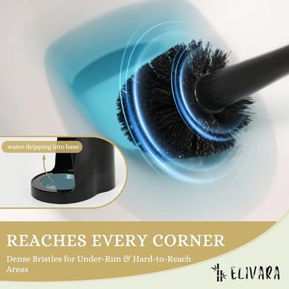 Toilet Plunger and Bowl Brush Combo with Dual-Compartment Holder – Heavy Duty Suction, Ergonomic Handles, Anti-Splash, Sleek Compact Design (Black)