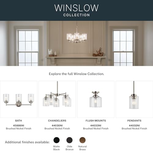Kichler Winslow 21.5" Vanity Light in Brushed Nickel, 3-Light Transitional Bathroom Light with Clear Seeded Glass. (21.5" W x 9.25" H), 45886NI | Clear seeded glass vanity light for bathroom mirrors (21.5" x 9.25" x 12"), 45886NI - color: Brushed Nickel,