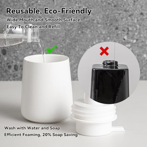 Foaming Soap Dispenser - 12 Oz White Ceramic Foam Hand Soap Dispenser for Bathroom, Face Wash Dispenser Bottle with Silvery Foaming Pump, Matte Lotion Dish Dispenser Refillable for Kitchen - color: White-slivery