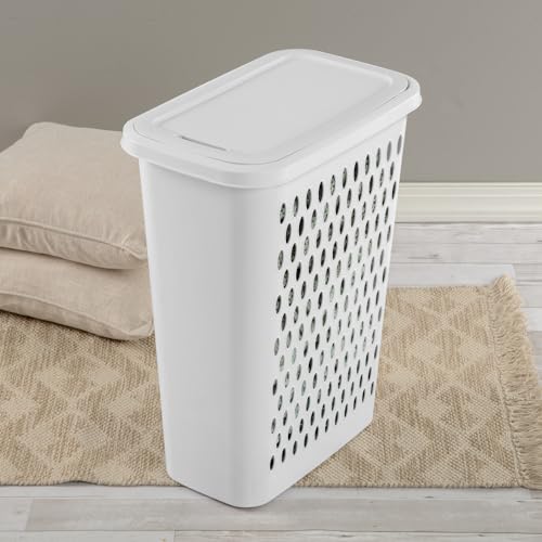 Sterilite Slim Laundry Hamper with Lid, Tall Plastic Hamper for Collecting Dirty Clothes or Sorting Clean Clothes, White, 4-Pack