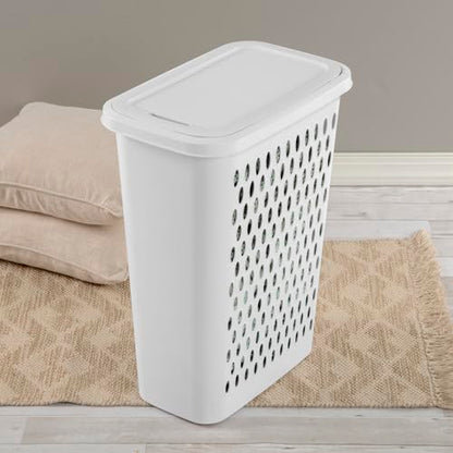 Sterilite Slim Laundry Hamper with Lid, Tall Plastic Hamper for Collecting Dirty Clothes or Sorting Clean Clothes, White, 4-Pack