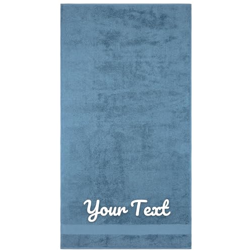 Personalized Towel Set, Custom Bath Towels with Name, Turkish Cotton Blue | Bath Sheet, 100% Cotton, Embroidered, Monogrammed, Customized Gift For Adults, Wedding, Bridal Shower, Housewarming - color: Mid Blue, size: Oversized Bath Sheet - 1 Piece