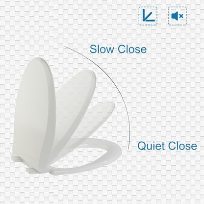 JINGZE Elongated Toilet Seat Slow Close, Quiet Toilet Seat Cover with Never Loosen Durable Toilet Seat Lid Easy to Install & Clean, Polypropylene (PP), White - color: White, size: Elongated 18.5inch without Baby Seat