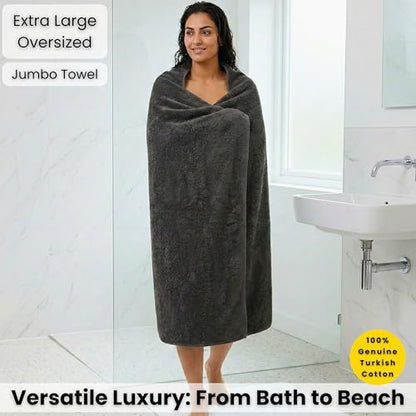SALBAKOS Luxury 100% Turkish Cotton Bath Sheet 40x80 in (1-Piece, Gray) | Extra Large Jumbo Oversized Bathroom and Beach Towel, Super Soft Highly Absorbent Thick Premium Hotel Quality, Made in Turkey - color: Gray, size: Jumbo Bath Sheet