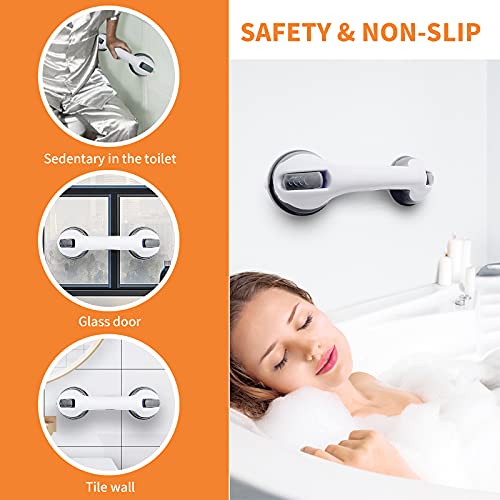 Visen 2Pack Portable Grab Bars for Bathroom, Safety Suction Grab Bars, Gray | Ultra Grip Dual Locking Shower Handles for Elderly, Balance Assit Hand Rail Support for Shower Injury Senior Kids, 12 Inch