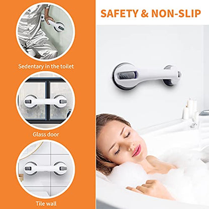 Visen 2Pack Portable Grab Bars for Bathroom, Safety Suction Grab Bars, Gray | Ultra Grip Dual Locking Shower Handles for Elderly, Balance Assit Hand Rail Support for Shower Injury Senior Kids, 12 Inch