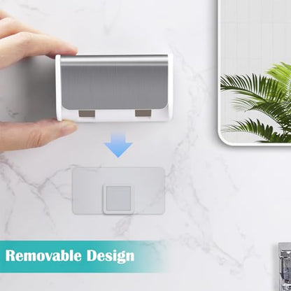 2 PCS Toothbrush Holders Wall Mounted with Cover (2, Brushed Silver) | Wall mounted, Detachable, Easy to clean, Breathable, 2 Slots Self Adhesive Toothbrush Organizer for Bathroom - color: Brushed Silver