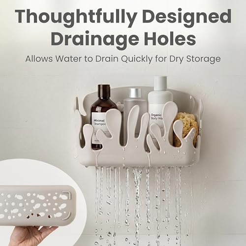 Vigar Shower Organizer 2 Pack, Adhesive Shower Caddy, Gray | No Drill Shower Shelf, Hooks and Drainage Holes, Wall Mounted Bathroom Storage for Shampoo, Soap and Bath Accessories