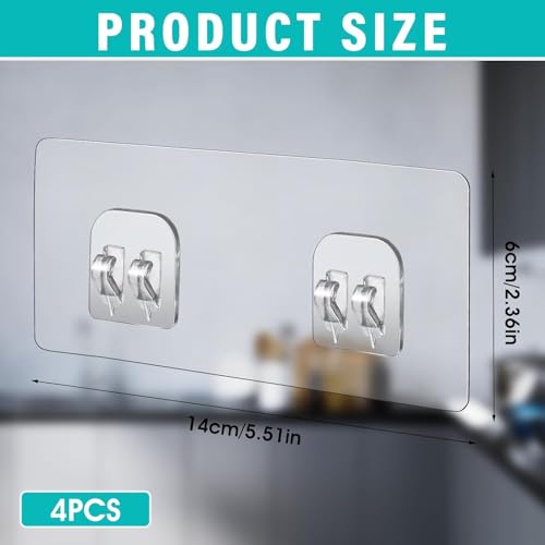 Lae Nuvole Shower Caddy Adhesive Straps, No Drilling, Clear PC, 4 Pack | 2.36x5.51 inch Waterproof replacement hooks for shower shelf, soap holder, or kitchen rack, sticks to tile, glass, marble - size: 2.36x5.51 inch