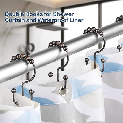 DAWNER Shower Curtain Hooks Rings, Rust Proof Hooks, Metal Easy Glide Double Shower Rings Hooks, Stainless Steel Shower Curtain Hangers for Bathroom Shower Curtains, Set of 12 Hooks, Brushed Bronze - color: Brushed Bronze
