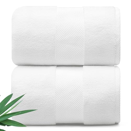 Alusa Home Ultra Soft & Plush Viscose from Bamboo Bath Sheets - 700 GSM Pack of 2 - Extra Large 70x35 in - Super Absorbent & Quick Drying (White) - color: White, size: 2pc Bath Sheets