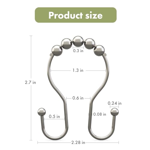 AmazerBath Shower Curtain Hooks, Shower Curtain Rings, Metal Nickel Shower Curtain Hooks Rust Proof, Smooth Glide Double Shower Hooks for Shower Curtain, Shower Rod Hooks 12Pcs - color: Nickel, style: Double Shower Hooks