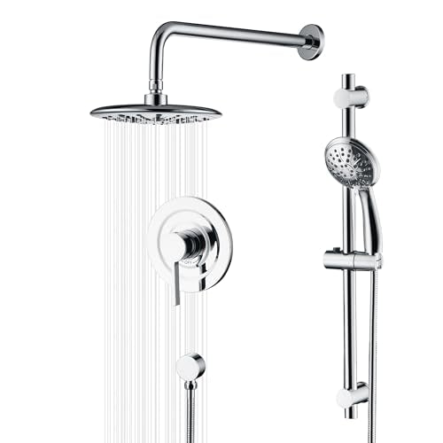 SUMERAIN Bathroom Shower Faucet System with Slide Bar, Chrome Finish | Modern, High Pressure Rainfall Shower Head, 3-Setting Handheld Shower, 2-in-1 Easy Control Shower Valve Included - color: Chrome