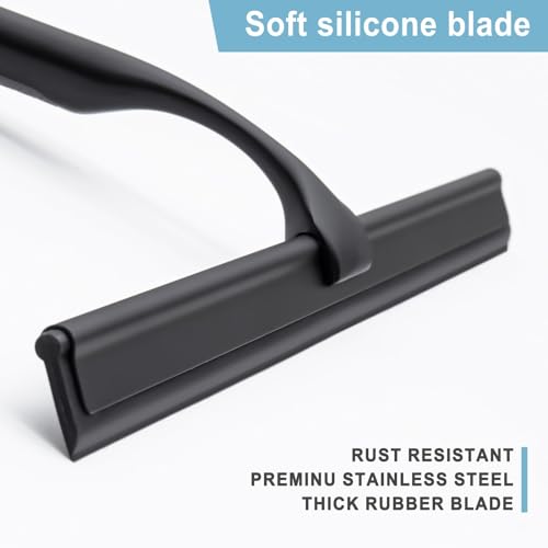 LUXEAR Shower Squeegee, 12-Inch Squeegee for Shower Glass Door, All-Purpose Stainless Steel Squeegee for Bathroom, Shower Doors, Mirrors, Tiles and Car Windows Shower Glass Cleaner with Wall Hanger