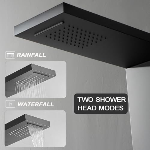 Shower Panel Tower System with Rainfall Shower Head | 5 Body Jets and Handheld Shower Head Modern Massage Shower System Matte Black by Homevacious - color: Matte Black, style: Standard Shower Panel