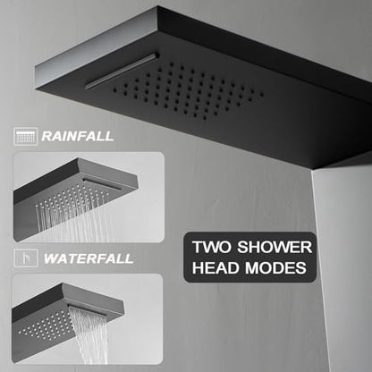 Shower Panel Tower System with Rainfall Shower Head | 5 Body Jets and Handheld Shower Head Modern Massage Shower System Matte Black by Homevacious - color: Matte Black, style: Standard Shower Panel
