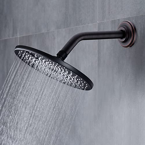 9 Inch Oil Rubbed Bronze Shower Arm and Flange Angled Head Pipe | Stainless Steel Wall Mounted Extension with Brushed ORB Finish, Bathroom Antique Venetian Gooseneck Curved Shower Neck - color: Oil Rubbed Bronze, style: 9 inch