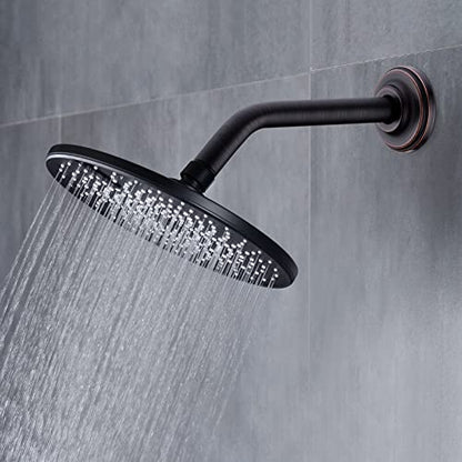 9 Inch Oil Rubbed Bronze Shower Arm and Flange Angled Head Pipe | Stainless Steel Wall Mounted Extension with Brushed ORB Finish, Bathroom Antique Venetian Gooseneck Curved Shower Neck - color: Oil Rubbed Bronze, style: 9 inch
