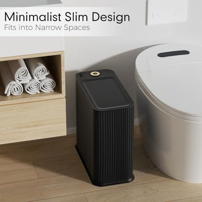Bathroom Trash Can with Lid 13 Liter/ 3.5 Gallon Black Trash Can with Pop-Up Lid Bedroom Trash Can Small Garbage Can with 150 Counts Trash Bags for Small Bathroom Bedroom Office - color: Black