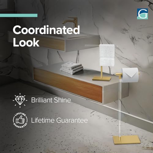 Gatco 1331B Toilet Paper Holder Stand, Brushed Brass with Acrylic Post, Rectangle Weighted Base, Freestanding Bathroom Floor Stand, 22.25 Inch - color: Brushed Brass/Acrylic, 22.25"h
