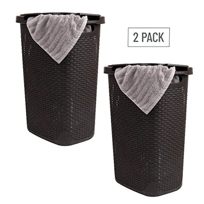 Mind Reader Slim Laundry Hamper with Lid, 60L Tall Clothes Basket, Narrow Tapered Design for Bathrooms, Closets and Laundry Rooms, Plastic, 2 Pack, Brown - color: Brown, size: 2-Pack